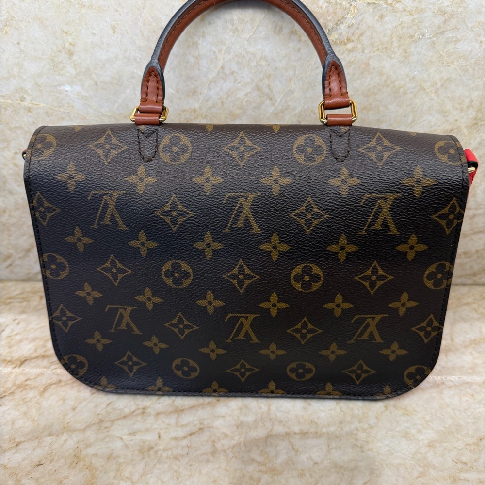 Louis Vuitton Monogram Satchel with Brown Trim and Red Accent - Picture 2 of 8